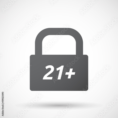 Isolated closed lock pad icon with the text 21+