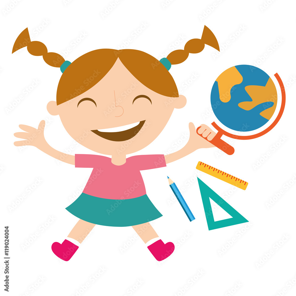 Happy schoolgirl with school accessories Happy schoolgirl with school accessories