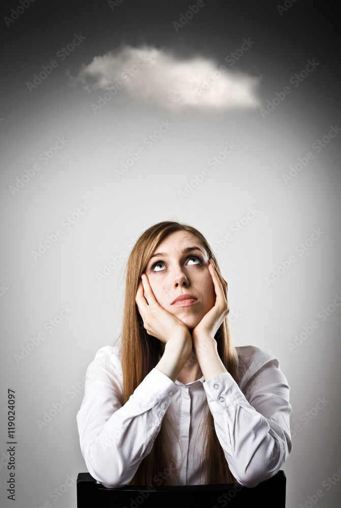 Woman in white and cloud. Woman in white and cloud.
