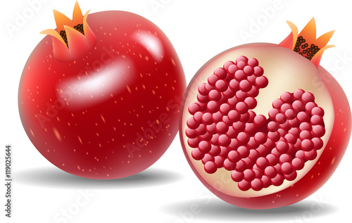 Cartoon fresh pomegranate isolated on white background