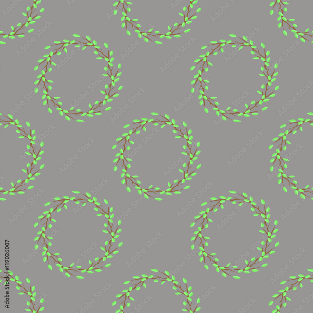 Summer Green Leaves Isolated on Grey Background. Seamless Leaves Pattern Summer Green Leaves Isolated on Grey Background. Seamless Leaves Pattern