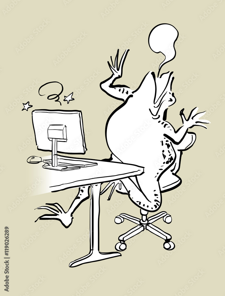 Obraz premium パソコンと蛙-お手上げ