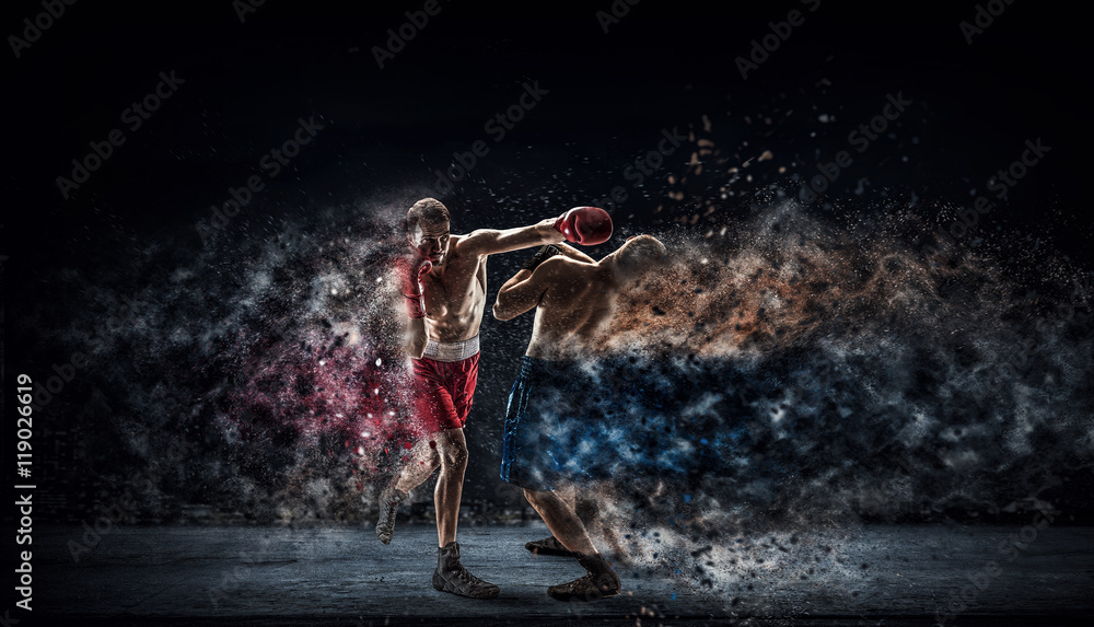 Obraz premium Box fighters trainning outdoor . Mixed media