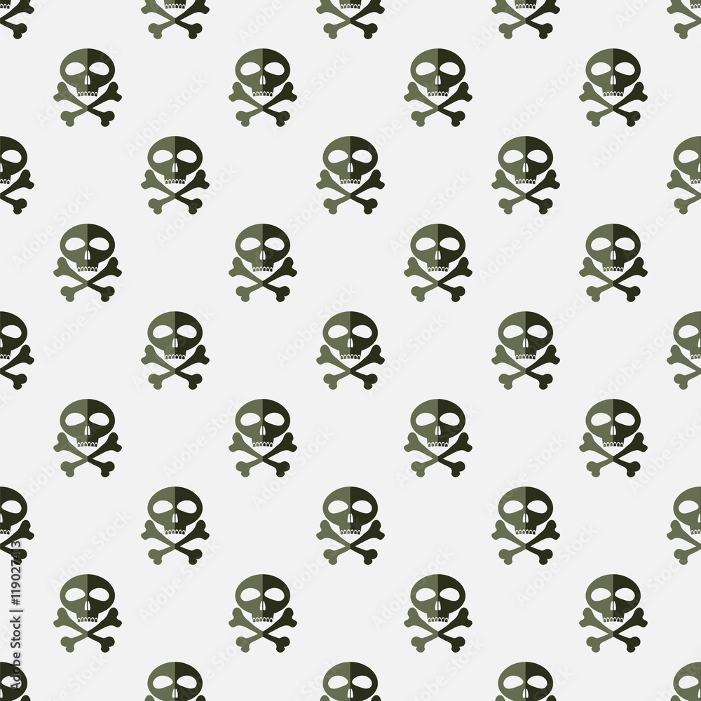 Skull Cross Bones Seamless Pattern. Skull Isolated on White