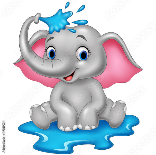 Naklejka Kreskówka słoń śmieszny oprysków wody