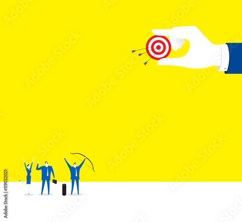 Team work / Three business people hit the target together.