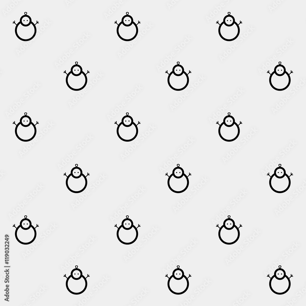 Vector minimalist monochrome black and white pattern new year snowman