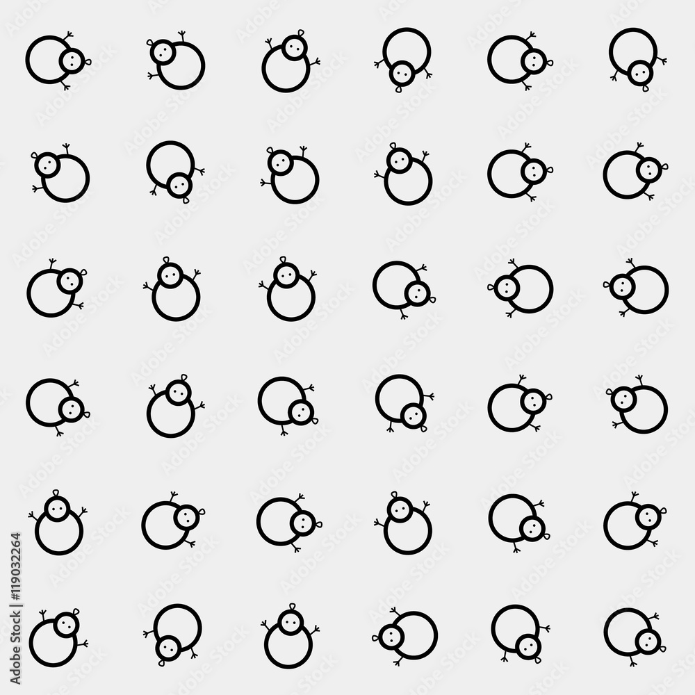 Vector minimalist monochrome black and white pattern new year snowman Vector minimalist monochrome black and white pattern new year snowman