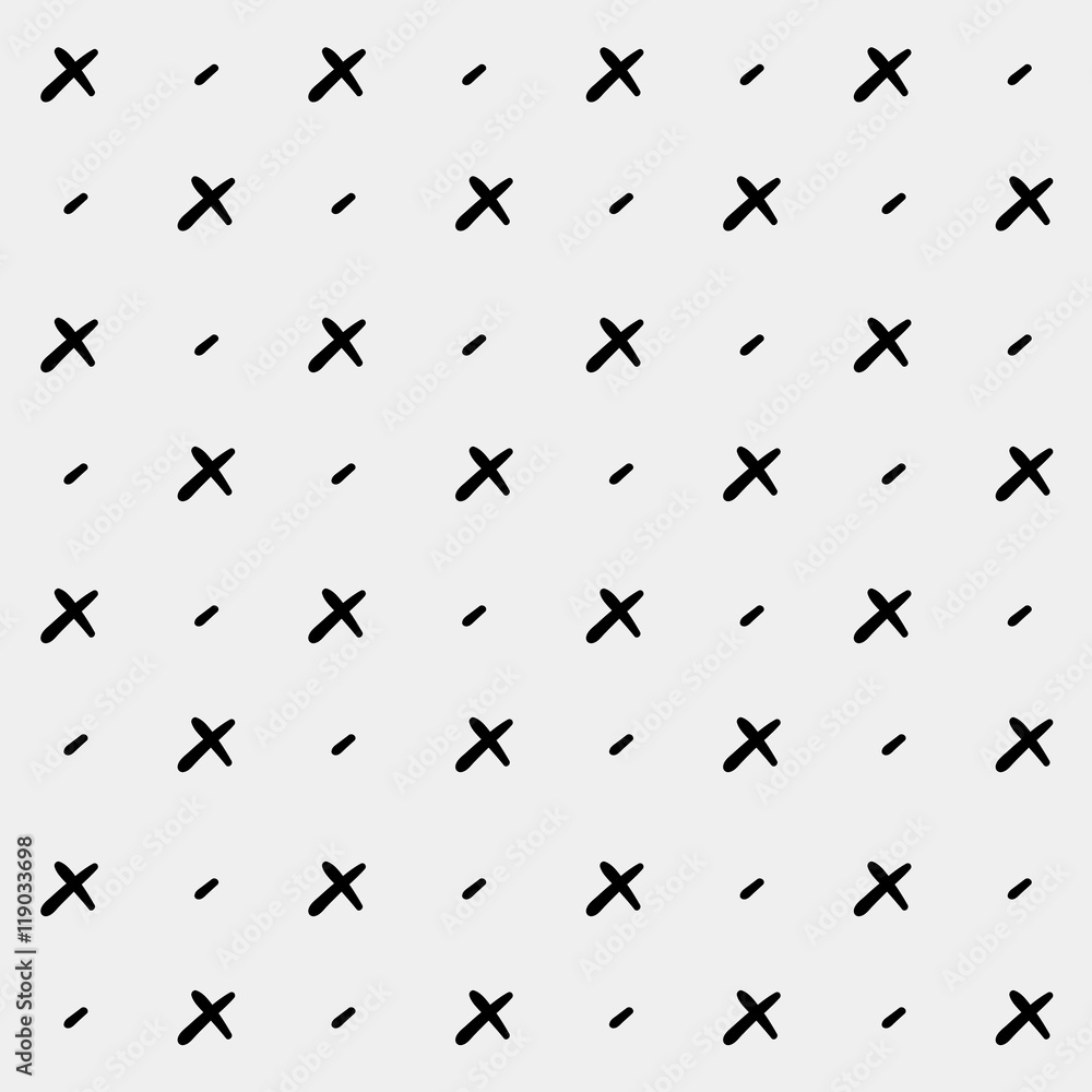 Naklejka premium Minimal monochrome hand drawn pattern cross