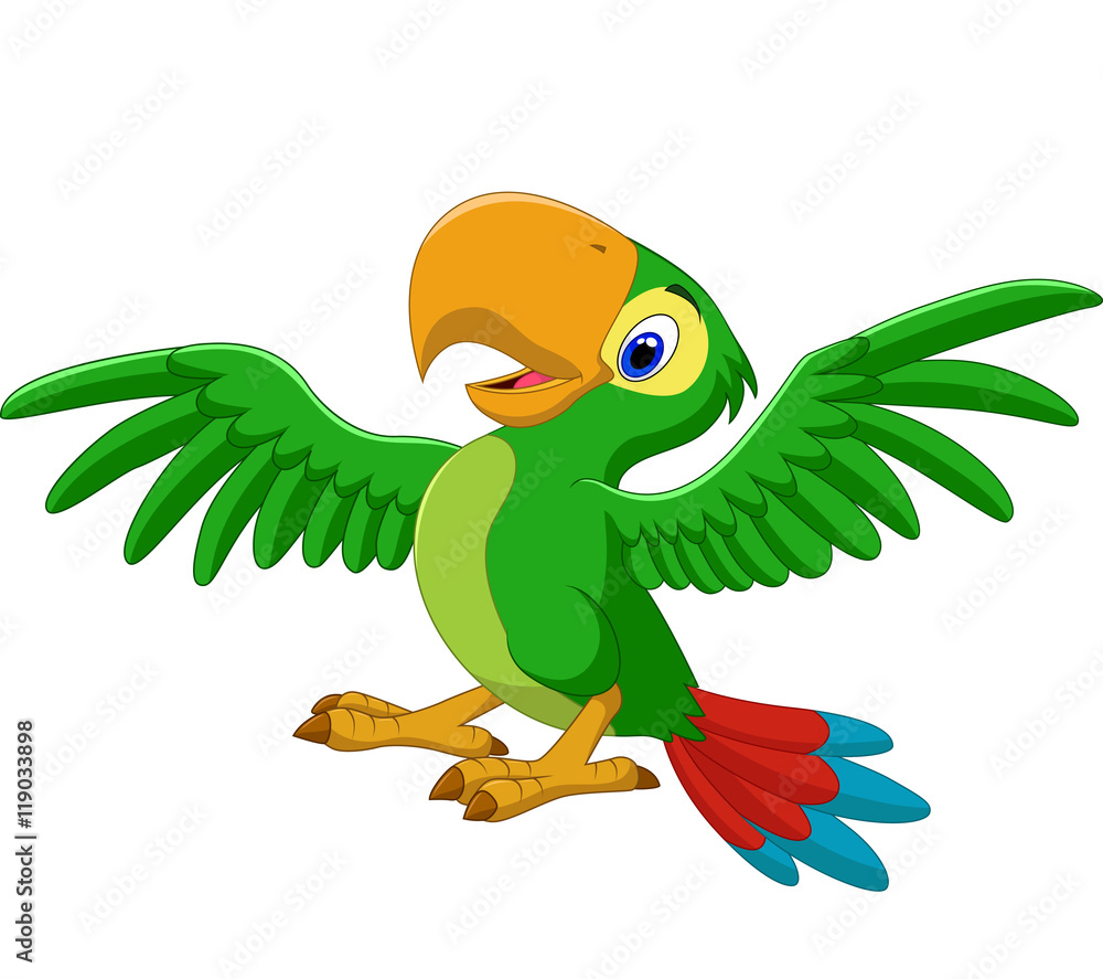 Fototapeta premium Cartoon happy parrot isolated on white background