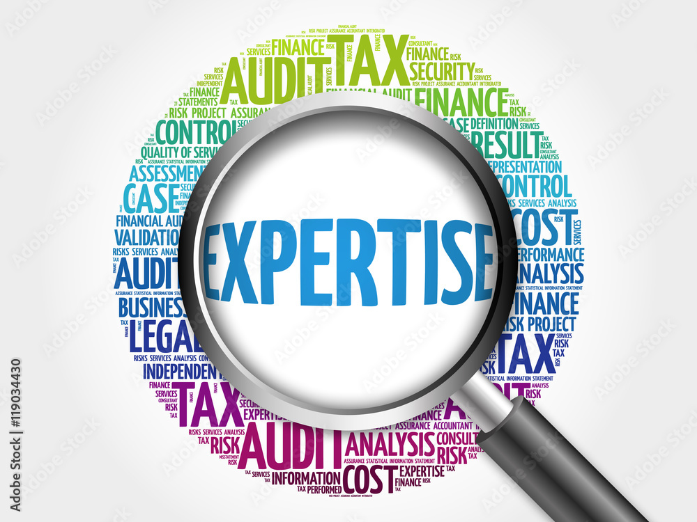EXPERTISE word cloud with magnifying glass, business concept 3D illustration EXPERTISE word cloud with magnifying glass, business concept 3D illustration