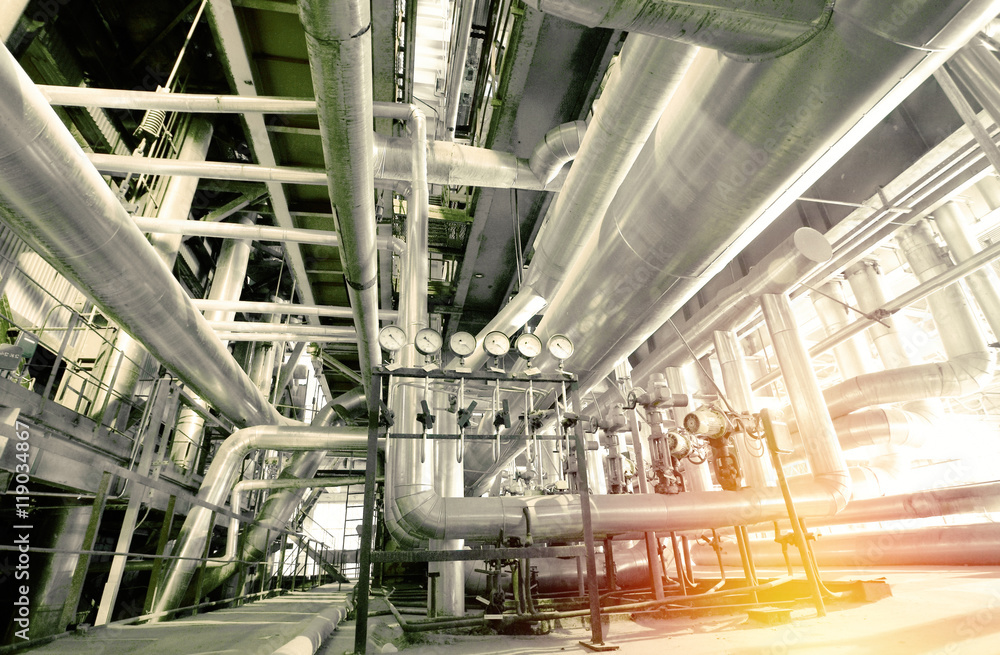 Industrial zone, Steel pipelines, valves and cables Industrial zone, Steel pipelines, valves and cables