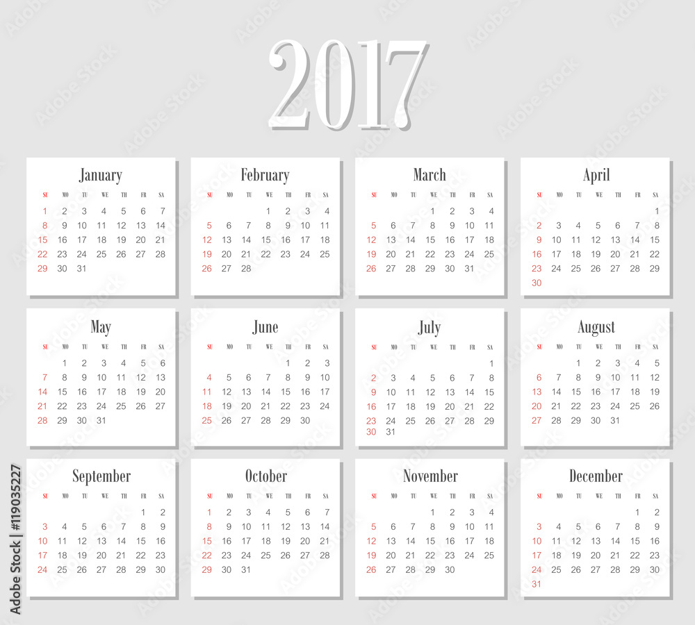 Vector Simple 2017 year calendar Vector Simple 2017 year calendar