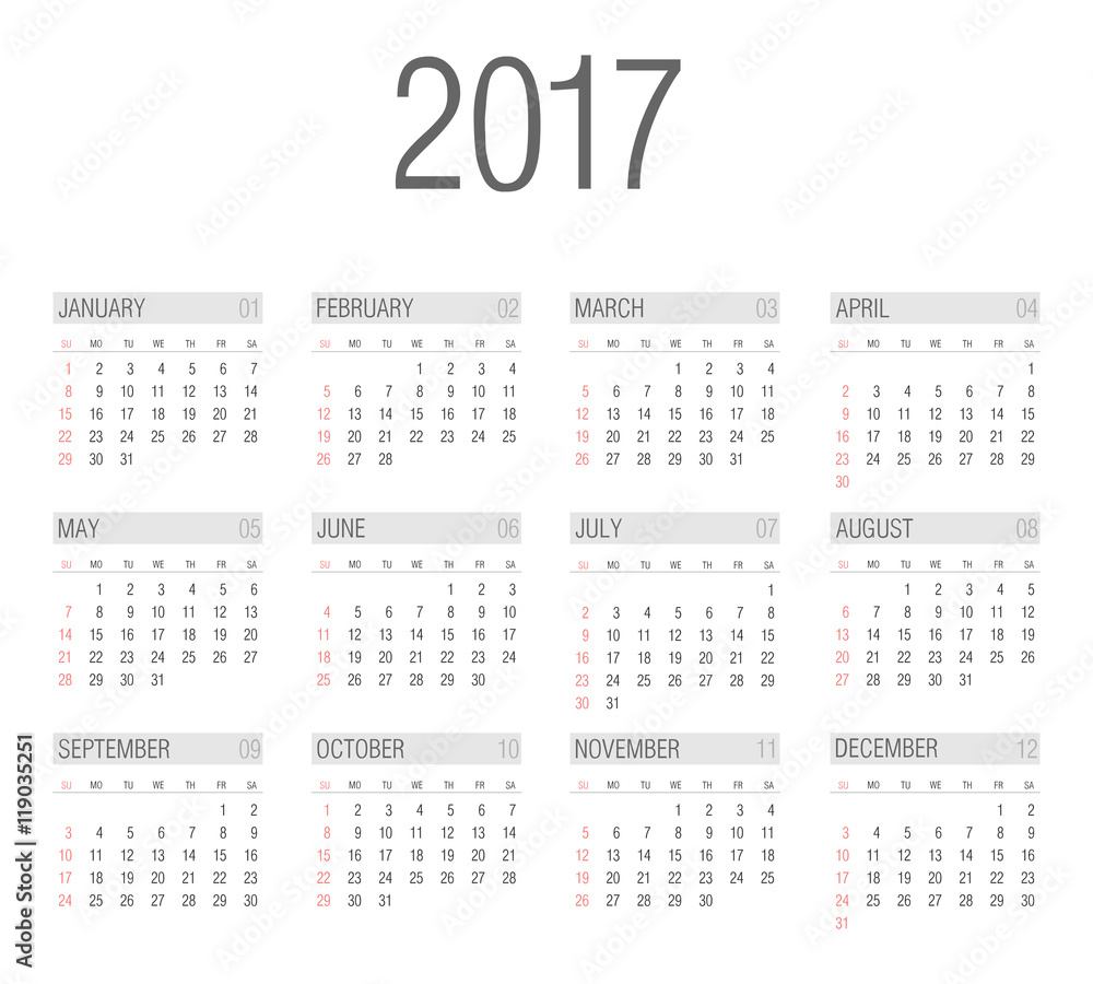 Vector Simple 2017 year calendar Vector Simple 2017 year calendar