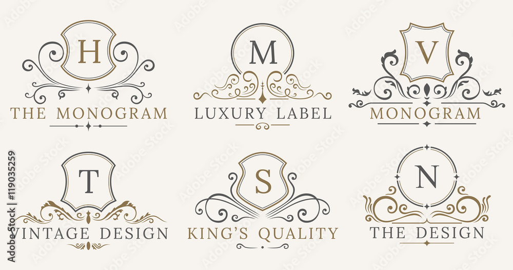 Retro Royal Vintage Shields. Vector Luxury logo design elements. Business signs, identity, badges 