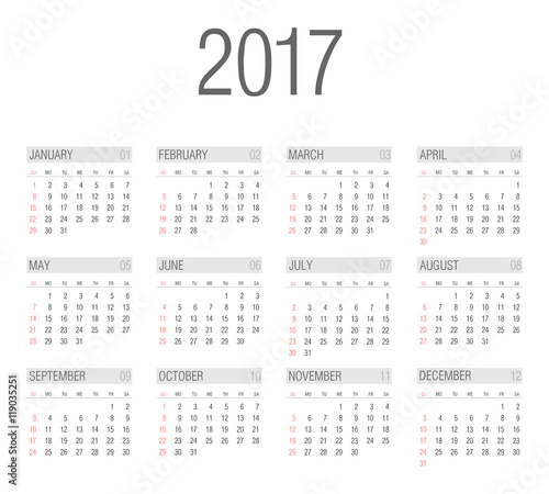Vector Simple 2017 year calendar