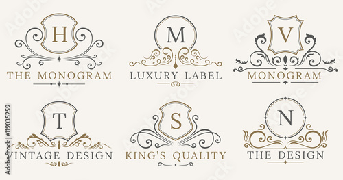 Retro Royal Vintage Shields. Vector Luxury logo design elements. Business signs, identity, badges 