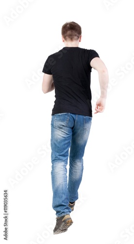 Back view of running man. Walking guy in motion. Rear view people collection. Backside view of person. Isolated over white background.