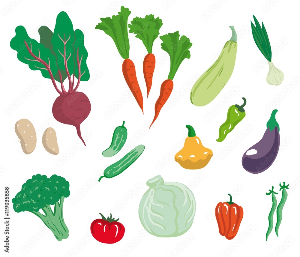 Vegetables. Set of simple color illustrations Vegetables. Set of simple color illustrations
