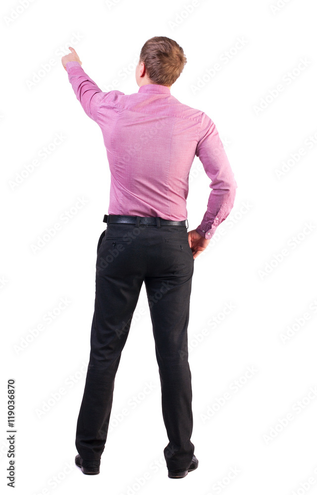 Back view of pointing young business men in red shirt. blonde businessman gesture. Rear view people collection. backside view of person. Isolated over white background. businessman with a sports Back view of pointing young business men in red shirt. blonde businessman gesture. Rear view people collection. backside view of person. Isolated over white background. businessman with a sports