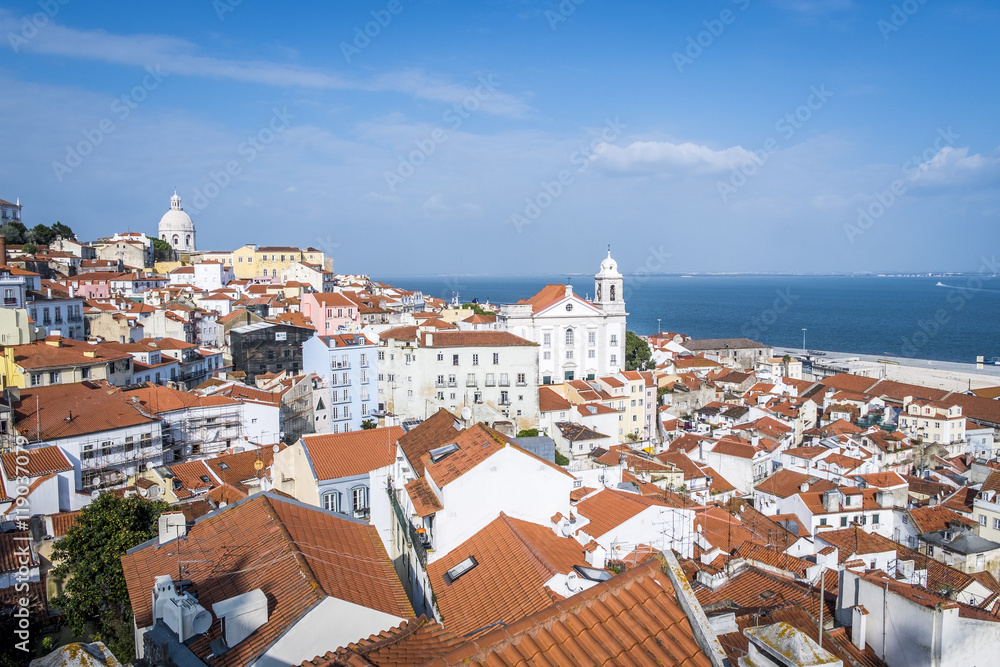 Panoramic of Alfama district and Taugus river in Lisbon