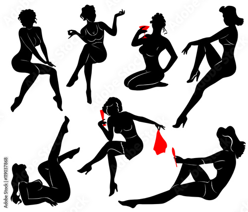 Vector silhouette of pin up girls