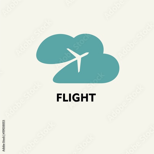 Silhouette of flying plane in the cloud. Еemplate for logo, emblem.