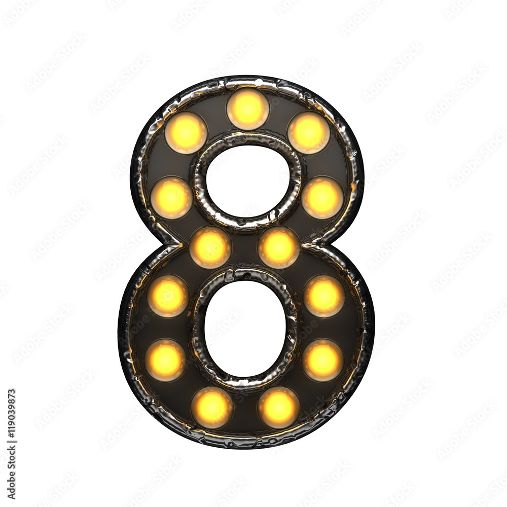 Naklejka premium 8 metal letter with lights. 3D illustration