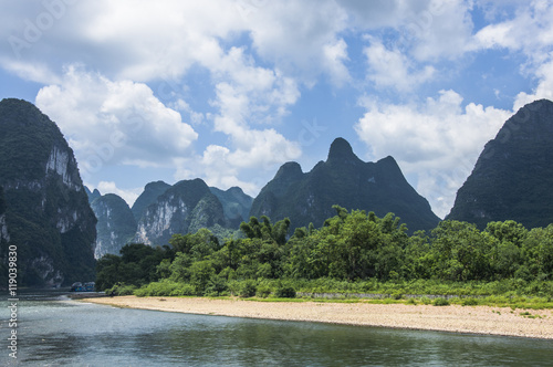 The Lijiang river and karst mountains scenery in autumn 