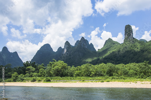 The Lijiang river and karst mountains scenery in autumn 