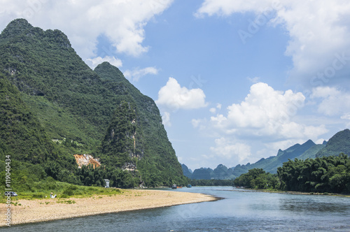 The Lijiang river and karst mountains scenery in autumn 