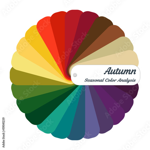 Stock vector color guide. Seasonal color analysis palette for autumn type. Type of female appearance