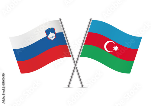 Slovenian and Azerbaijan flags. Vector illustration.