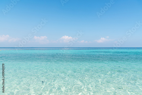 Beautiful white sand on Tropical beach blue water and blue sky