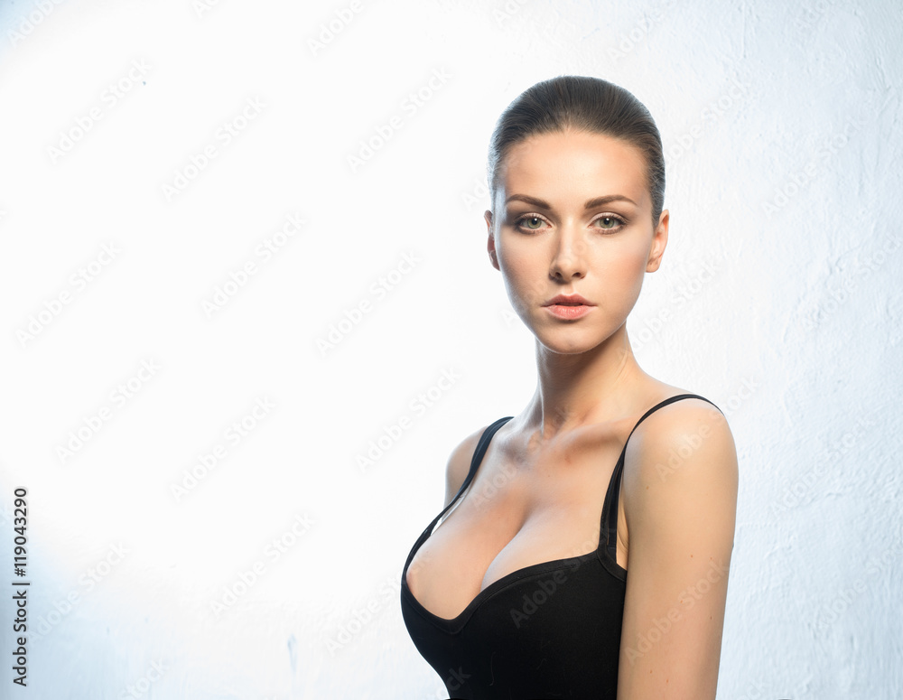 Woman with beautiful, large, attractive breasts Stock Photo