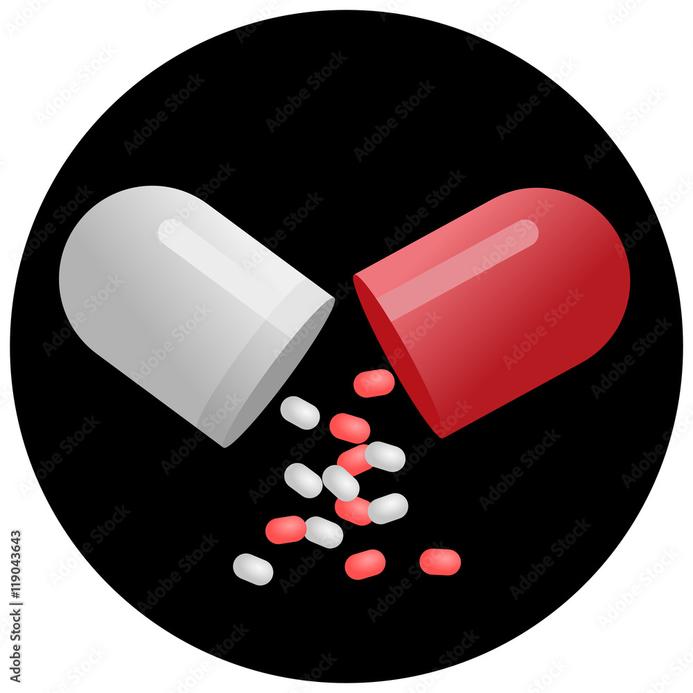 Medical red capsule pill isolated on white background Medical red capsule pill isolated on white background