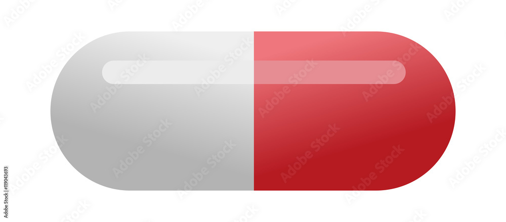 Medical red capsule pill isolated on white background Medical red capsule pill isolated on white background