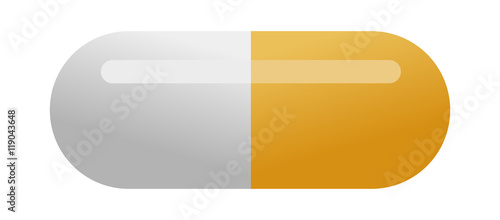 Medical yellow capsule pill isolated on white background