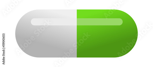 Medical green capsule pill isolated on white background