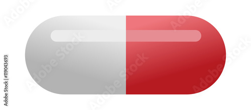 Medical red capsule pill isolated on white background