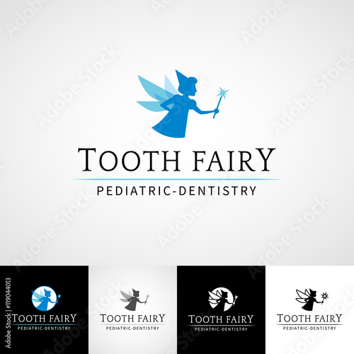 Tooth fairy dental logo template. Teethcare icon set. dentist clinic insignia, orthodontist illustration, teeth vector icon design, oral hygienist concept for stationary, tooth branding t-shirts