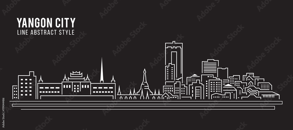 Cityscape Building Line art Vector Illustration design -Yangon city