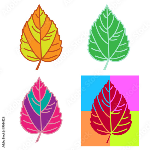 Multicolor leaves set on a white background. Vector illustration.