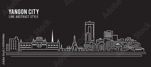 Cityscape Building Line art Vector Illustration design -Yangon city photo