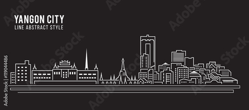 Tableau sur toile Cityscape Building Line art Vector Illustration design -Yangon city