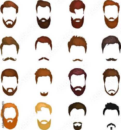 Men cartoon hairstyles with beards and mustache background. Vector illustration with isolated hipsters hairstyles icons .