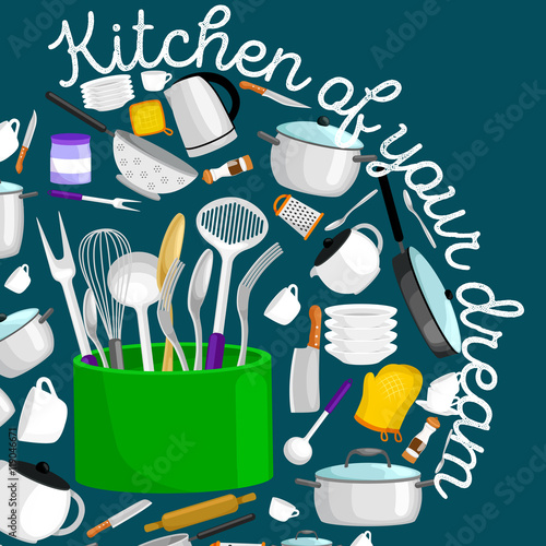 Kitchenware icons vector set.Cartoon kitchen utensil collection spoon pot food knife fork cup pan spatula ladle plate dish bowl colander whisk grater.Steel kitchen household cutlery, cooking equipment