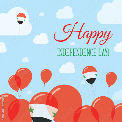 Syrian Arab Republic Independence Day Flat Patriotic Design. Syrian Flag Balloons. Happy National Day Vector Card.