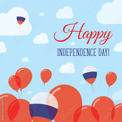 Russian Federation Independence Day Flat Patriotic Design. Russian Flag Balloons. Happy National Day Vector Card.