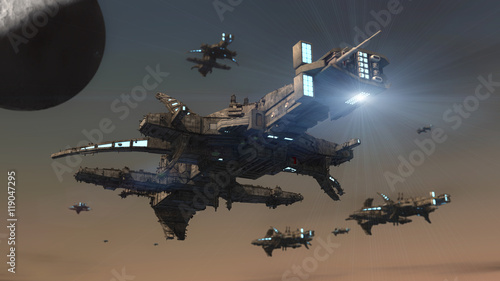 Fotografie Unidentified flying object. Futuristic spaceship.